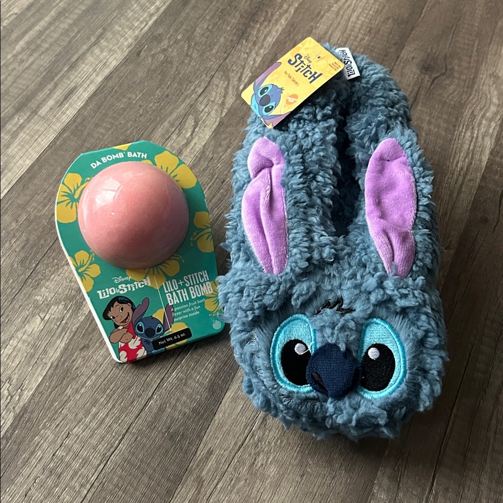 **New Items In! NEW Disney Stitch Plush Slippers & Bath Bomb Set